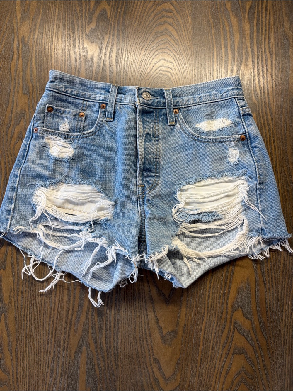 Levi’s 501 Distressed Cutoff Denim Shorts Light Wash High Rise Button Fly Size25